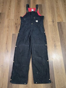 Vintage Carhartt Canvas gesteppte gefütterte Latzhose Herren Größe 36 x 30 schwarz R04 schwarz USA - Bild 1 von 16