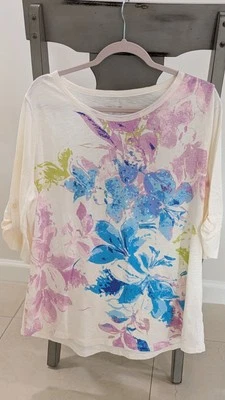 White Stag Cream Floral Pink Blue Women's Top XXL/2XG (20) Resort Summer - Image 1 of 4
