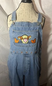 Vintage Disney Catalog Tigger Embroidered Denim Blue Jean Overalls Adult XL - Picture 1 of 11