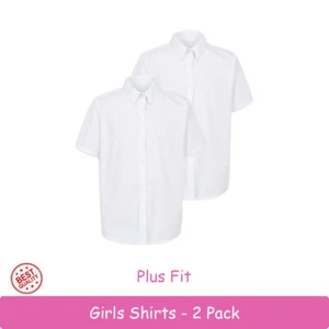 Girls Pack of 2 Plus Fit School Shirt Blouse White Short Sleeve 10-18 Ex Stores - Picture 1 of 1
