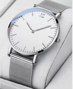 Mens Watch.. Ultra Thin Silver & White Business Watch with Mesh Strap Quartz UK - Picture 1 of 3
