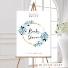 Baby Shower Welcome Party  Sign Personalised Blue Floral Foliage Print A5-A1