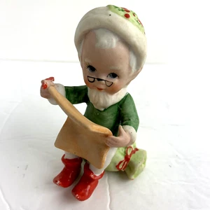 Vintage Bisque Christmas Elf Grandpa figure Santa List - Picture 1 of 6