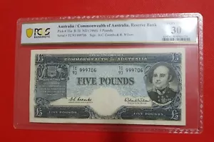 1960 Australian 5 Pound (£5) Note TC93 999706 R50 Coombs / Wilson PCGS VF 30 - Picture 1 of 6