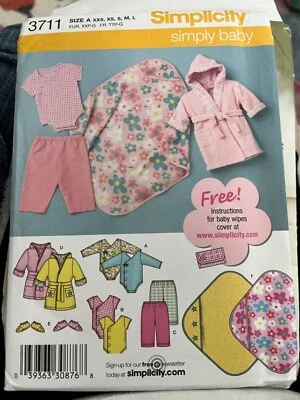 Simplicity pattern 3711 babies' layette body suit, pants, robe, booties, blanket - Image 1 of 2
