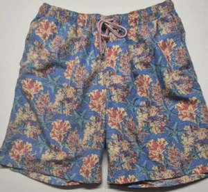Peter Millar Seaside Collection men's blue coral theme swim trunks L drawstring - Picture 1 of 10