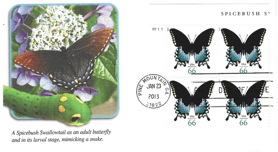 2013 66 cent Swall0ntail Butterflies W/Block of 4 FDC - Image 1 of 1