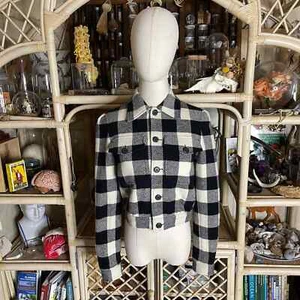 Ralph Lauren Rugby Label Black and White Buffalo Plaid Wool Crop Jacket Size 0 - Picture 1 of 12