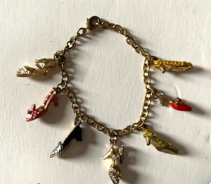 Vintage Gold Tone Colorful Enamel Ladies High Heel Shoes Charm Bracelet 7 in - Picture 1 of 10