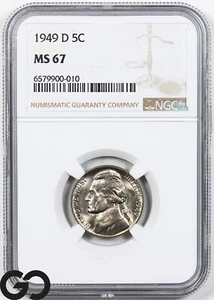1949-D Jefferson Nickel, NGC MS-67 ** Wholesale Bid 400, Price Guide 475! - Picture 1 of 5