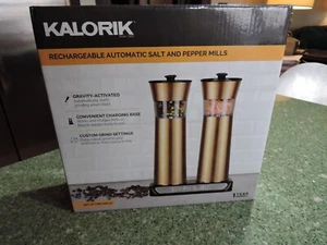 New Automatic Rechargable Salt & Pepper Grinders Spice Mill Kalorik Brand Gold - Picture 1 of 4
