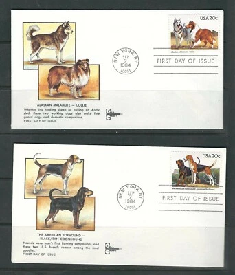 US SC # 2098-2101 American Dogs FDC .  Gill Craft Cachet . - Image 1 of 2