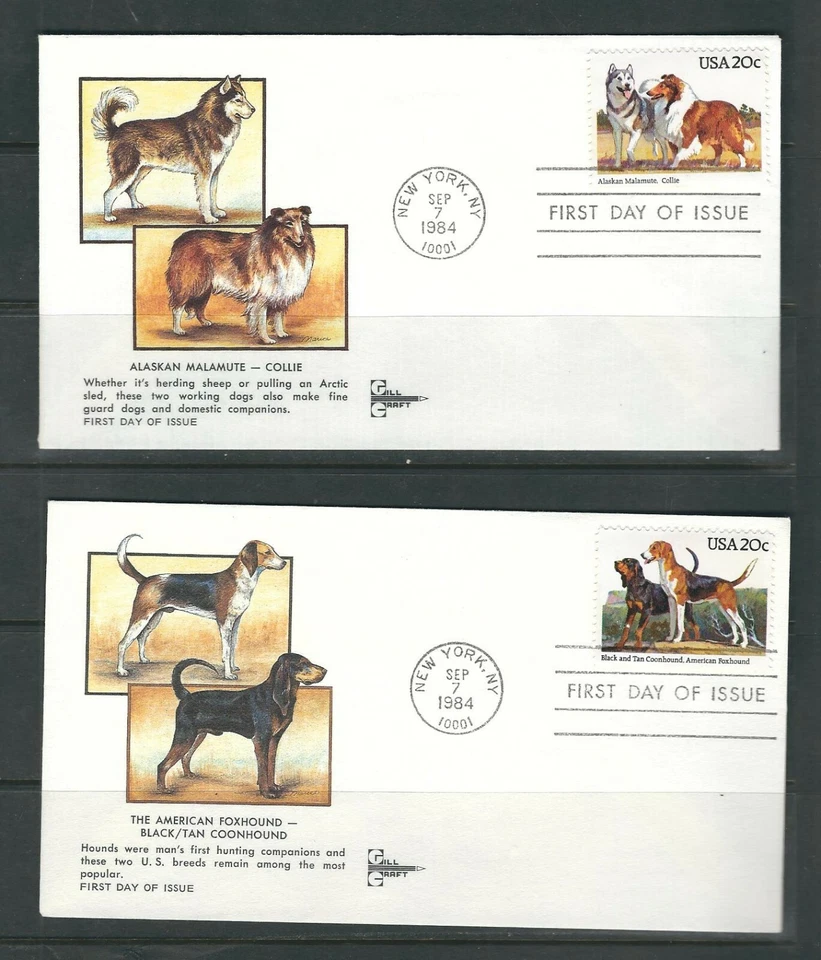 US SC # 2098-2101 American Dogs FDC .  Gill Craft Cachet . - Image 1 of 2