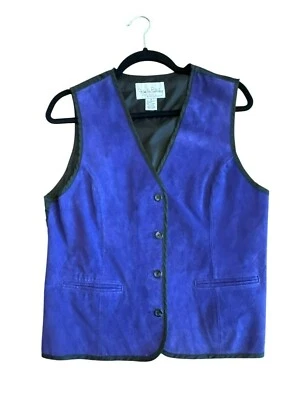 Chaleco Diane Von Furstenberg Vintage Piel de Cerdo Azul Cuero Gamuza Abotonado Mediano Foto 1 de 4