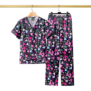 Women Printed Nursing Scrub Sets Stylish Multi-Color Options Soft Elastic Fabric - Picture 1 of 40