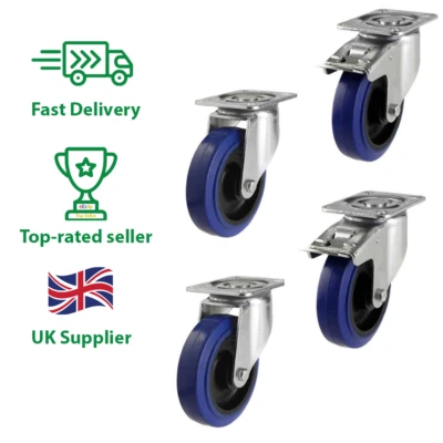 ATLAS HANDLING UK LTD HEAVY DUTY Blue Rubber Flight Case Castors Rubber Casters Multipurpose wheel...