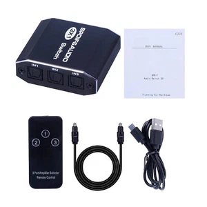 3x1 Aluminum Spdif Toslink Optical Digital Audio Splitter Remote Switch Hub c - Picture 1 of 9