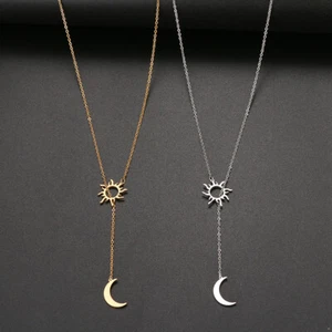 Kette Sonne Mond Halskette Edelstahl Filigran Schlicht Damen Schmuck Karma - Bild 1 von 3
