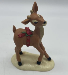 Hallmark Renna 1981 Natale Buon Miniatura Statuina Base Neve - Foto 1 di 6