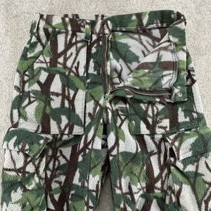VTG Hunting Pants Men M Green Trebark Camo Cargo Pockets Fleece Outdoor USA 90s - Picture 1 of 11