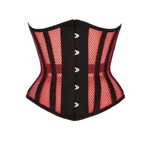 Women's Black Leather Samuel Black Red Mesh PvC Under bust Corset - Bild 1 von 3