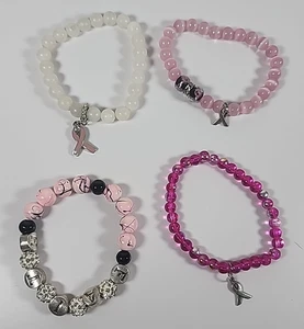 Lote Surtido / 4 Pulseras con Cuentas Concienciación Cáncer de Mama Fe Joyería Hecha a Mano - Imagen 1 de 10