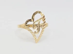 Anillo de oro amarillo de 10K corazón/letra inicial cursiva "F" corte diamante talla 7,1/4 EE. UU. - Imagen 1 de 14