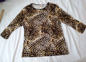 JM COLLECTION Leopardenmuster Top Damen Braun Schwarz Animal 3/4 Langarm Gr. PL - Bild 1 von 7