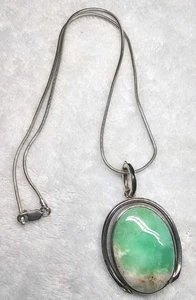Heavy Sterling Silver Chrysoprase Pendant & Snake Chain Necklace Set 19.4g... - Picture 1 of 11