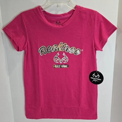 Realtree Size Small Pink Tee Shirt Camouflage Camo Logo Women's Crew Neck New - Image 1 of 4