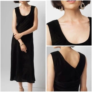 NWT WHBM Womens Sleeveless Black Velvet Metallic Shine Slip Dress Size 10 Vamp - Picture 1 of 16