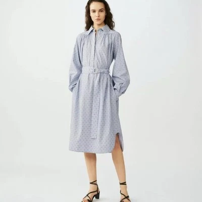 Maje Relino 100% 棉府绸蓝色条纹腰带衬衫连衣裙 1 S — 第 1/4 张图片