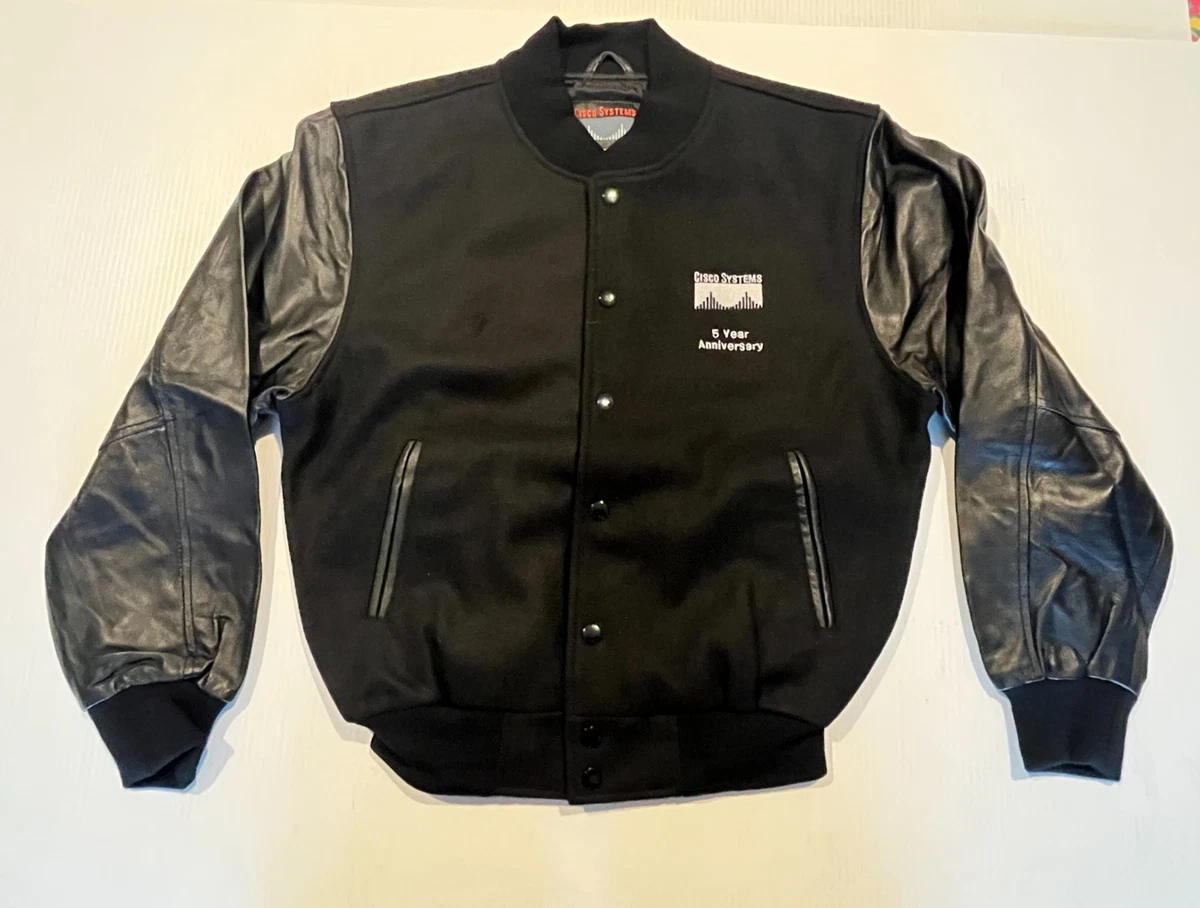 Cisco Systems wool leather jacket 90s XS Vintage Wool Leather Golden Bear Mens Varsity Bomber Jacket