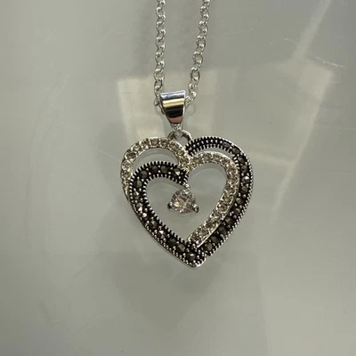 Marcasite Double Open Heart Necklace 18” New MSRP $60 - Image 1 of 2