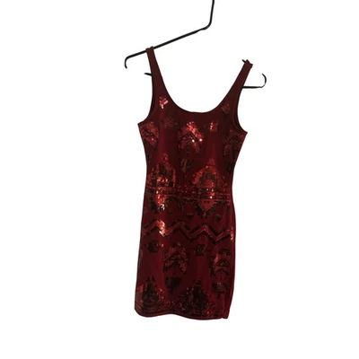 Mini Vestido Bodycon Sin Mangas Lentejuelas Rojo Sello Húmedo Fiesta Cóctel Azteca Foto 1 de 4