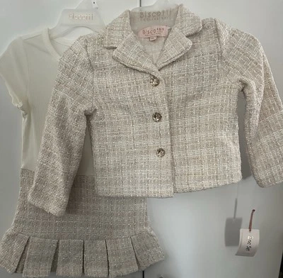 Nuevo con etiquetas Vestido y Abrigo Blazer Biscotti Collezioni Talla 4 Dorado y Blanco Tweed para Niñas Foto 1 de 4