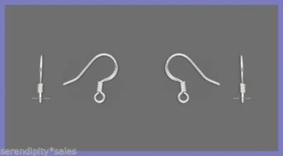 144 SILVER PLATED FRENCH HOOKS Ear Wires ~  Flat with Coil ~  Nickel + Lead Free - Image 1 of 2