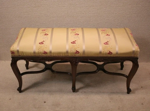 Louis XV French Walnut window bedroom Bench With New Upholstery Cover