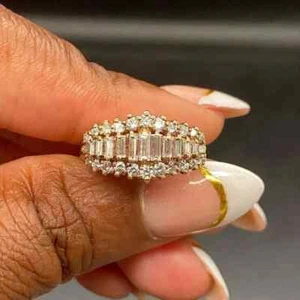2.1Ct Baguette Lab Created Diamond Engagement Bridal Ring 14k Yellow Gold Plated - Picture 1 of 4
