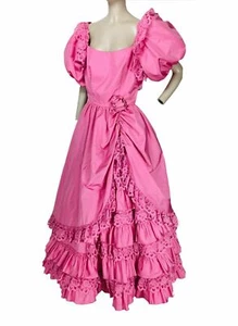 Vintage 70s Southern Belle Victorian Medieval Tiered Lace Ball Gown Dress Pink - Picture 1 of 9