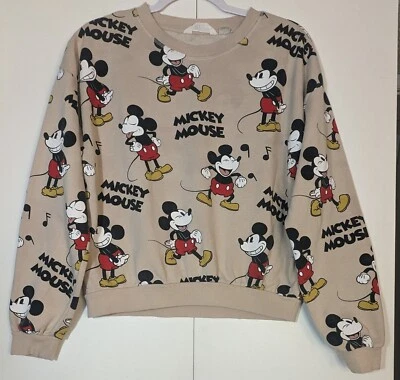 Disney Mickey Mouse H&M Sudadera Niños Talla XL 16/18 Crema Beige Jersey con Manchas Foto 1 de 4