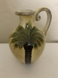 Bellagio Hand Painted Collection Palm Tree  Pitcher Vase Jug 6.5"