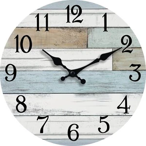 Wall Clock Battery Operated 8 Inch Silent Non Ticking Coastal Design Country - Picture 1 of 8