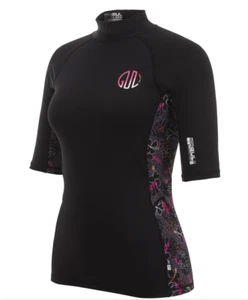Gul Women's Short Sleeve Neoprene Rash Vest Swim Sun Shirt Black Pink - Picture 1 of 2