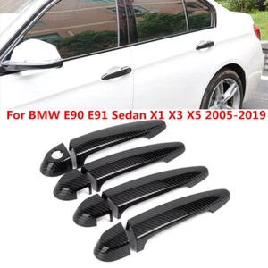 Carbon Fiber Door Handle Cover Trim For BMW E90 E91 Sedan X1 X3 X5 2005-2019 NEW - Picture 1 of 6
