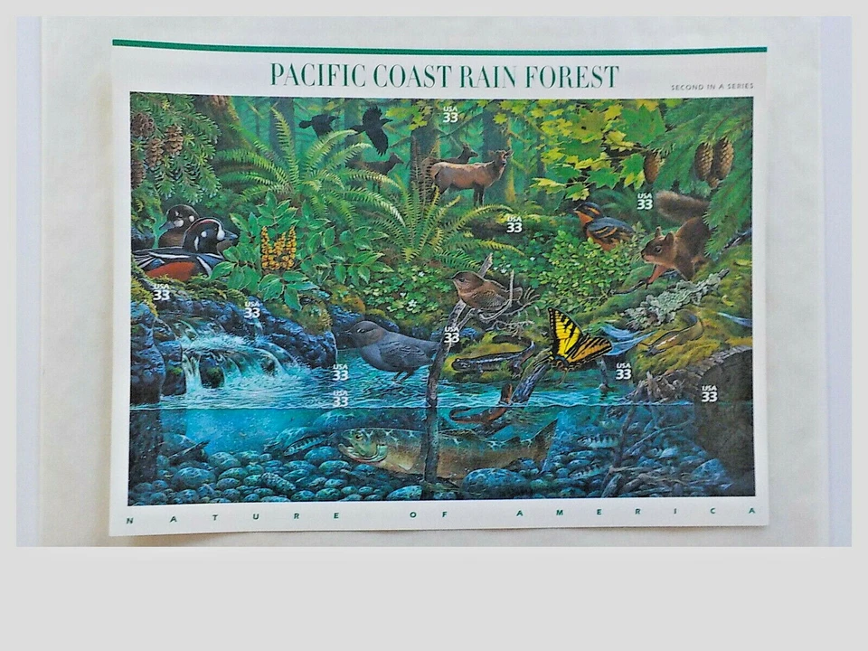 Pacific Coast Rain Forest Stamps Full sheet - MNH - 33 Cents (10 Stamps) #3378 - Image 1 of 1