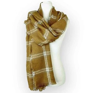 Cejon Womens Lightweight Plaid Blanket Wrap, Camel - Picture 1 of 7