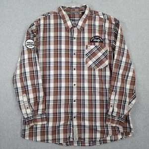 Harley Davidson Shirt Mens 3XL Plaid Button Up Brown Milwaukee Graphic Patch - Picture 1 of 12