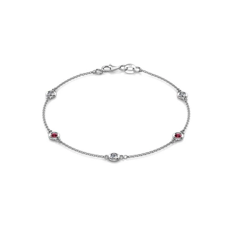 5 Stone Ruby Lab Created Diamond 1/2 ctw Station Bracelet 14K Gold JP:167160 - Image 1 of 1