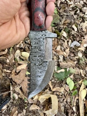 Cuchillo de hoja fija de caza de acero Damasco supervivencia nuestra puerta camping Bushcraft Foto 1 de 4